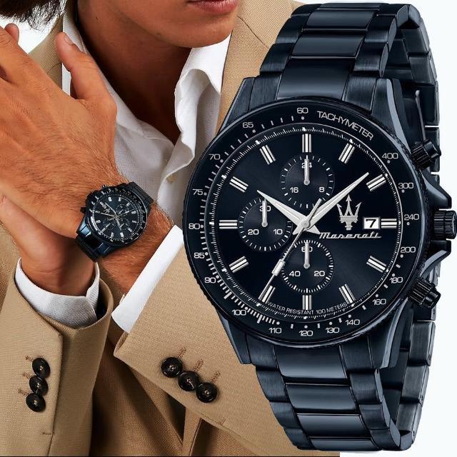 【MASERATI 瑪莎拉蒂】Sfida 超跑綻藍三眼計時手錶-40mm(R8873640023)