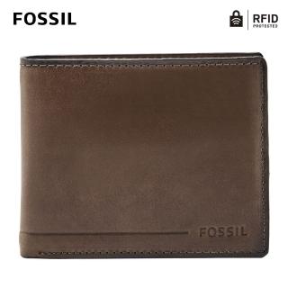 【FOSSIL 官方旗艦館】Allen 真皮可拆卡夾RFID防盜皮夾-棕色 SML1549201