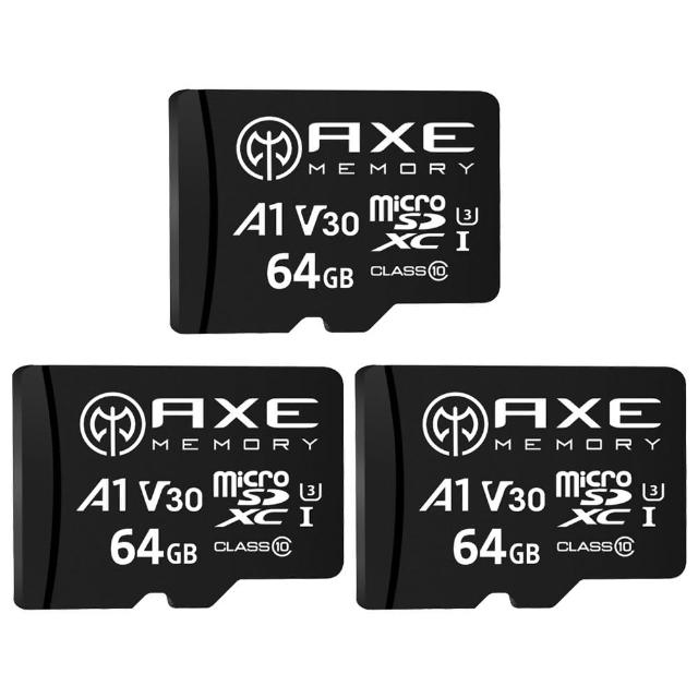 【AXE MEMORY】MicroSDXC 64GB*3入組 A1 V30/ UHS-I U3 4K-附轉卡 記憶卡(台灣製造)