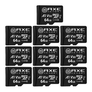 【AXE MEMORY】MicroSDXC 64GB*10入組 A1 V30/ UHS-I U3 4K-附轉卡 記憶卡(台灣製造)