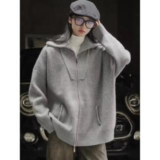 【巴黎精品】毛衣外套針織夾克(慵懶高領拉鍊寬鬆女外套2色a1ea61)