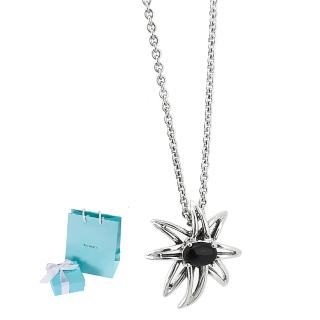 【Tiffany&Co. 蒂芙尼】925純銀-八爪立體海星鑲黑色瑪瑙墜飾中版女用項鍊(稀有款)