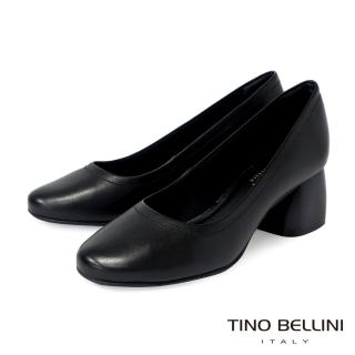 【TINO BELLINI 貝里尼】巴西進口圓頭素面方跟鞋FWDV026-1(黑色)