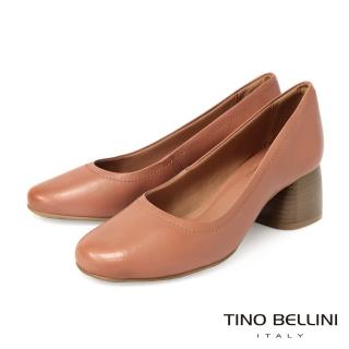 【TINO BELLINI 貝里尼】巴西進口圓頭素面方跟鞋FWDV026(裸膚)