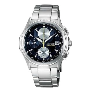 【WIRED】官方授權 W1 三眼時尚計時腕錶-藍灰-錶徑38mm(AF8M61X)