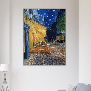 《夜晚露天咖啡座》梵谷．後印象派 世界名畫 經典名畫 風景油畫-無框60x80CM