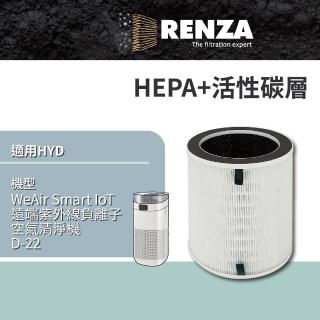 【RENZA】適用HYD 輝葉 D-22 WeAir Smart IoT遠端紫外線負離子空氣清淨機(2合1HEPA+活性碳濾網 濾芯)