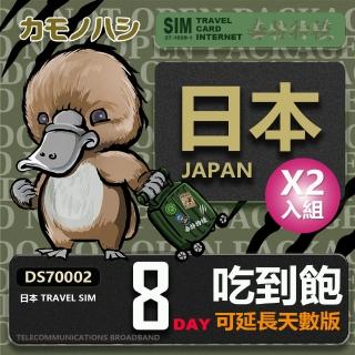 【鴨嘴獸 旅遊網卡】雙人行優惠 Travel Sim 日本8天網卡 吃到飽網卡 2入組(日本 網卡 網路吃到飽 上網)