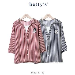【betty’s 貝蒂思】假兩件亮片B字條紋七分袖上衣(共二色)