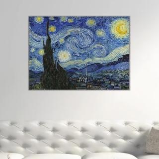 《星夜》梵谷．後印象派 世界名畫 經典名畫 風景油畫-無框60x80CM