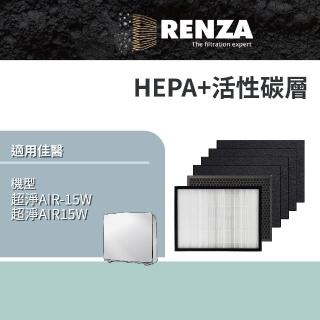 【RENZA】適用 佳醫超淨 AIR-15W AIR15W 空氣清淨機(HEPA濾網+活性碳濾網 濾芯)