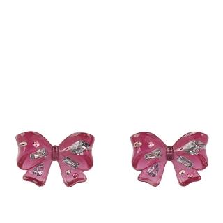 【COACH】彩色玻璃鑲飾蝴蝶結造型針式耳環(粉紅色)