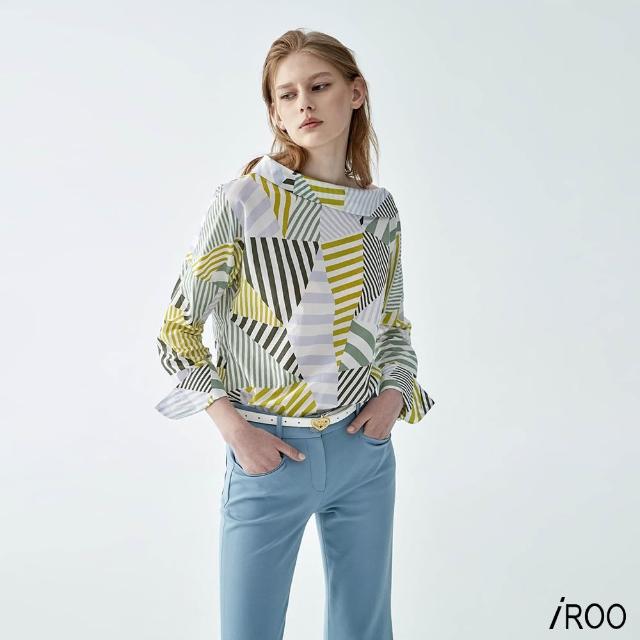 【iROO】幾何多色條紋印花上衣