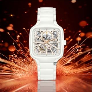【Rado 雷達表】官方授權 True Square真方系列鏤空機械腕錶 白色新款-加上鍊機＆5豪禮 R01(R27073012)