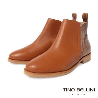 【TINO BELLINI 貝里尼】巴西進口皮紋拼接切爾西短靴FWMV016-9(焦糖)