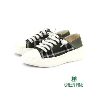 【GREEN PINE】拼接格紋免綁帶圓頭休閒鞋綠色(00142093)