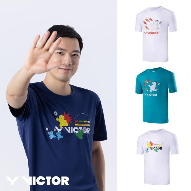 【VICTOR 勝利體育】恐龍的逆襲/恐龍電玩 運動T恤 中性(T-2401 A/F 白/青藍 T-2402 A/B 白/深藍)