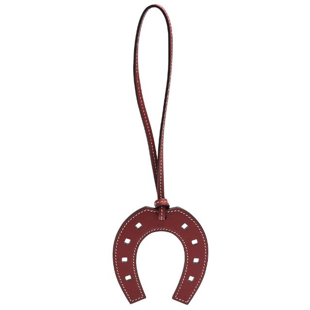 【Hermes 愛馬仕】馬蹄造型拼色小羊皮鑰匙圈/吊飾(酒紅063614CA-Dark Red)