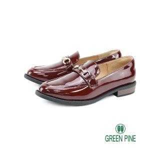 【GREEN PINE】尖頭馬銜釦漆皮低跟樂福鞋酒紅色(00142554)