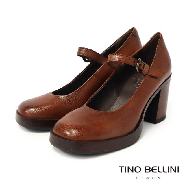 【TINO BELLINI 貝里尼】波士尼亞進口微厚底素面瑪莉珍高跟鞋FWEV017(焦糖)