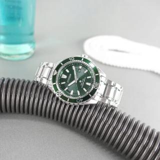 【CITIZEN 星辰】PROMASTER 光動能 潛水錶 防水200米 日期 不鏽鋼手錶 綠色 44mm(BN0199-53X)