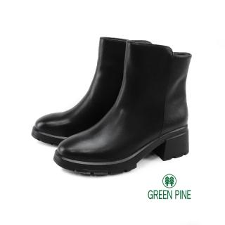 【GREEN PINE】個性造型牛皮中跟女短靴黑色(00187311)