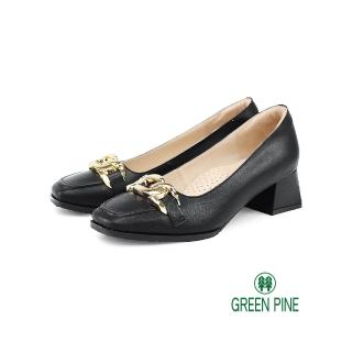 【GREEN PINE】高雅真皮方頭跟鞋黑色(00702818)