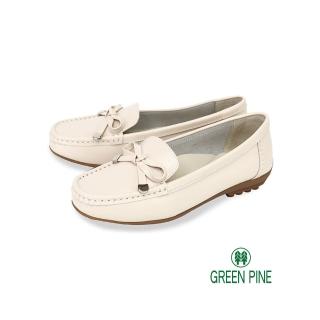 【GREEN PINE】蝴蝶結車縫線真皮平底休閒鞋米色(00326581)