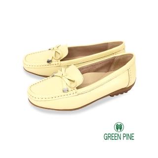 【GREEN PINE】蝴蝶結車縫線真皮平底休閒鞋黃色(00326581)