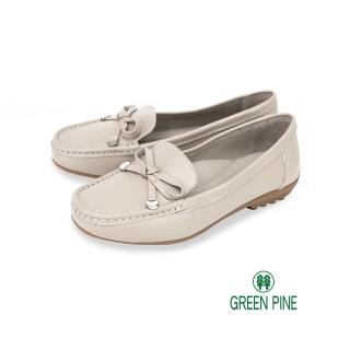 【GREEN PINE】蝴蝶結車縫線真皮平底休閒鞋灰色(00326581)