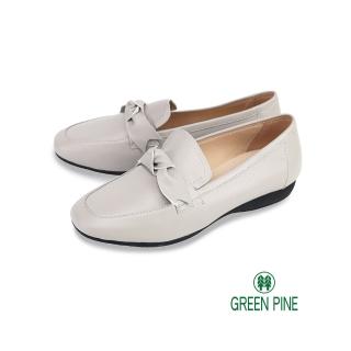 【GREEN PINE】小方頭牛皮平底樂福鞋淺灰色(00317712)