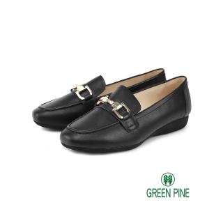 【GREEN PINE】優雅飾釦方頭牛皮樂福鞋黑色(00317710)