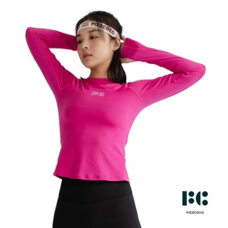 【FIZZCOCO】現貨 健身長袖T恤 修身顯瘦瑜伽服女跑步運動速乾上衣 共3色(絳莓紅/海藍寶/曜石黑)