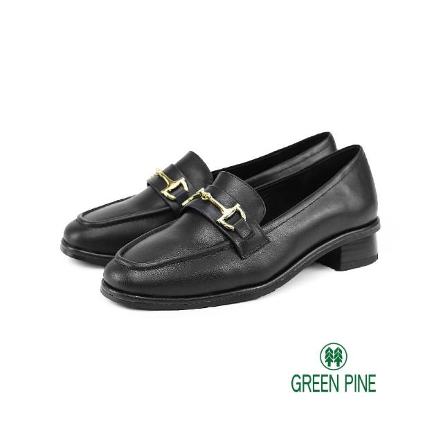 【GREEN PINE】經典馬銜釦方頭樂福鞋 黑色(00339921)