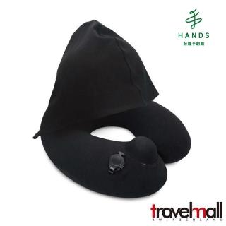 【台隆手創館】瑞士TravelMall旅行充氣連帽頸枕(進階黑)