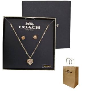 【COACH】coach 情人節限定珍珠水鑽愛心項練耳環禮盒組(贈原廠紙袋)
