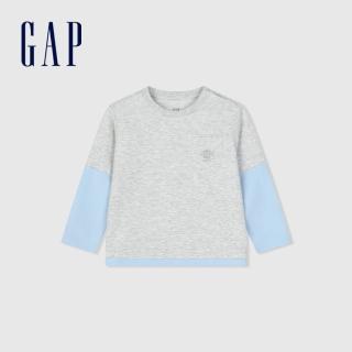 【GAP】男幼童裝 Logo印花圓領長袖T恤-灰色(890266)