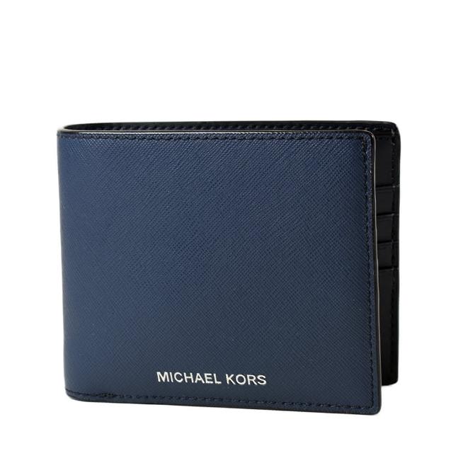 【Michael Kors】男款 燙印LOGO防刮八卡短夾/附證件夾-藍色