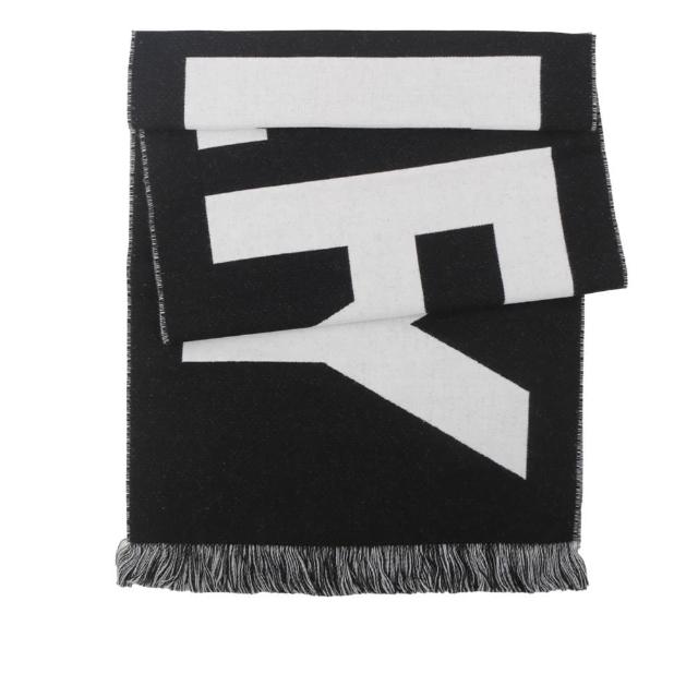 【BURBERRY 巴寶莉】Logo 徽標羊毛圍巾(黑色/白色)