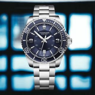 【VICTORINOX 瑞士維氏】Maverick Large 潛水大三針腕錶-藍色 手錶 男錶 潛水錶 新年禮物(VISA-242007)