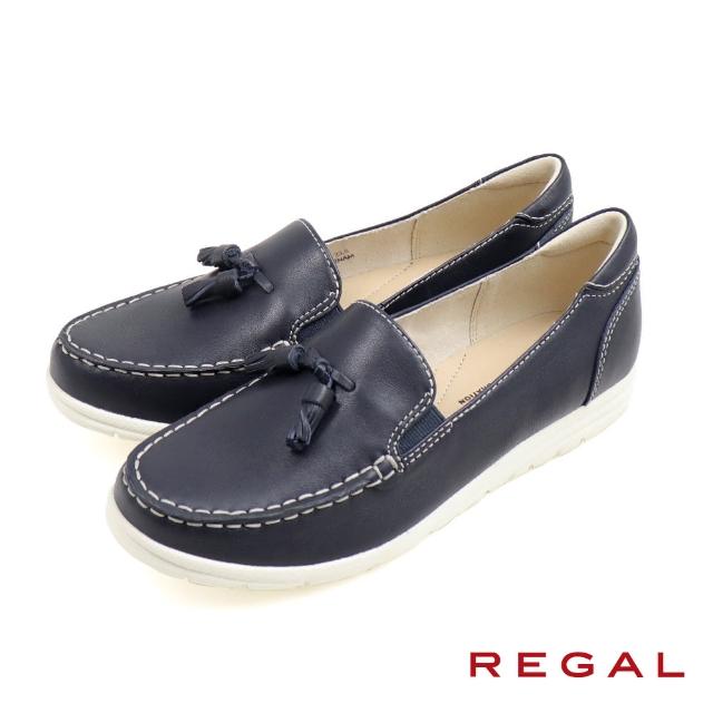 【REGAL】休閒輕便舒適厚底懶人樂福鞋 藍色(P785-NV)