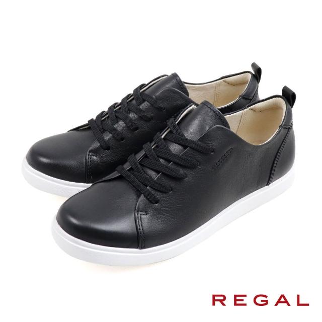 【REGAL】經典皮質輕便舒適綁帶休閒鞋 黑色(P790-BL)