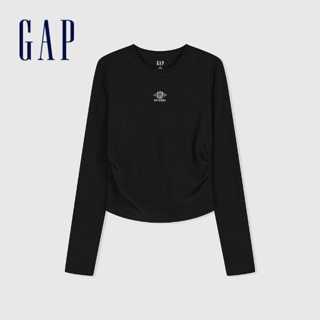 【GAP】女裝 Logo圓領長袖T恤 女友T系列-黑色(889914)