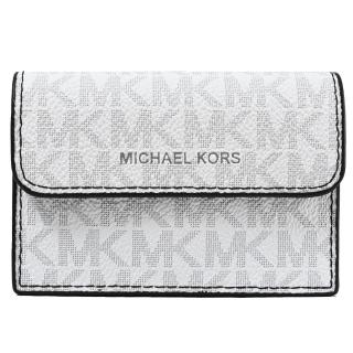 【Michael Kors】經典滿版MK印花拼接風琴式信用卡名片零錢包(白)