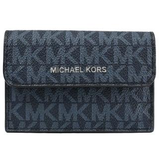 【Michael Kors】經典滿版MK印花拼接風琴式信用卡名片零錢包(深藍)