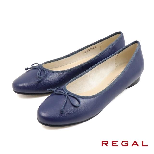 【REGAL】經典小羊皮細繩綁帶造型低跟鞋 藍色(P782-NV)