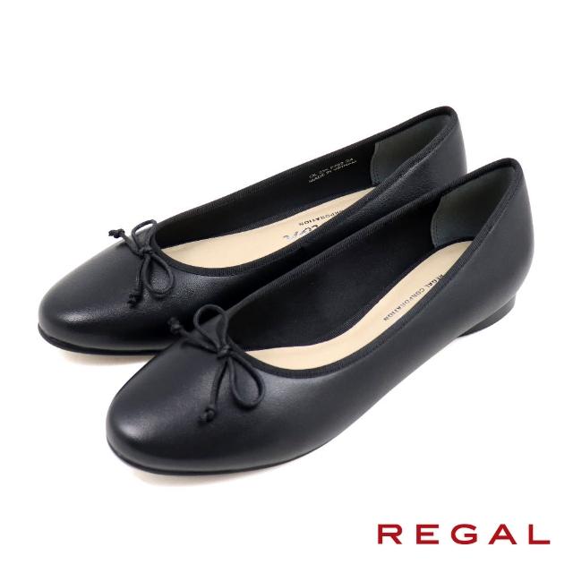 【REGAL】經典小羊皮細繩綁帶造型低跟鞋 黑色(P782-BL)
