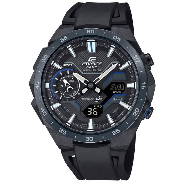 【CASIO 卡西歐】EDIFICE WINDFLOW 藍牙連線 奔騰氣流 太陽能雙顯腕錶 禮物推薦 畢業禮物(ECB-2200PB-1A)