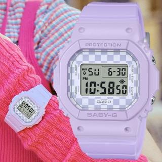 【CASIO 卡西歐】BABY-G 格子旗圖案 街頭時尚電子腕錶 母親節 禮物(BGD-565GS-6)