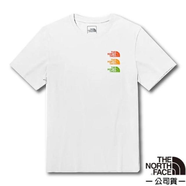 【The North Face】中性款 經典LOGO短袖圓領T恤.休閒運動上衣(7QRF-FN4 白色 V)